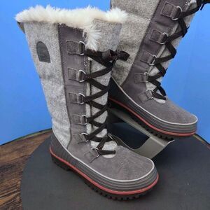 Sorel Tivoli High II Boots Women’s 6 Grey Suede Felt with Faux Fur Lining